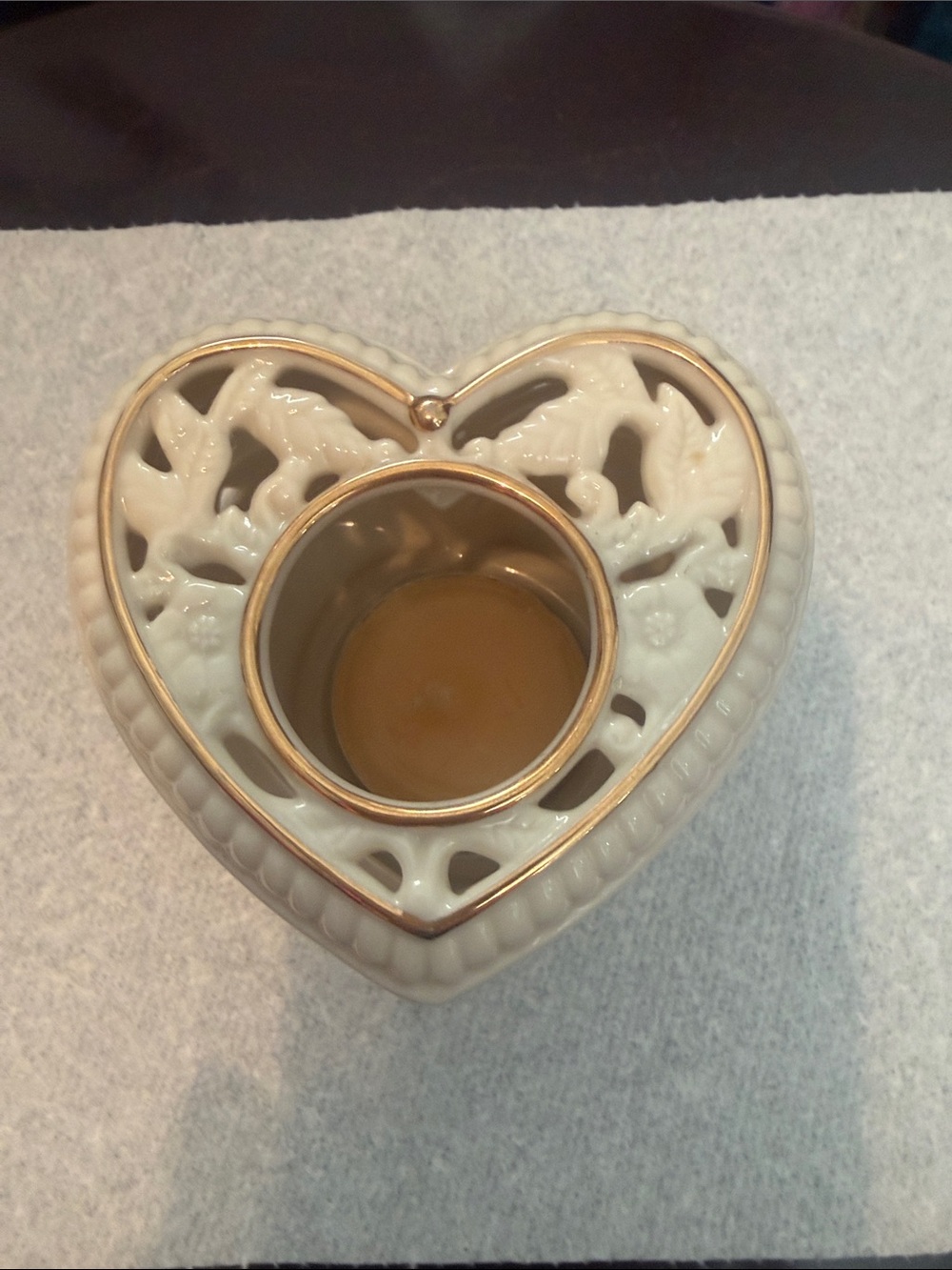 PartyLite Heart-Shaped Porcelain Votive Candle Holder with Gold Trim
